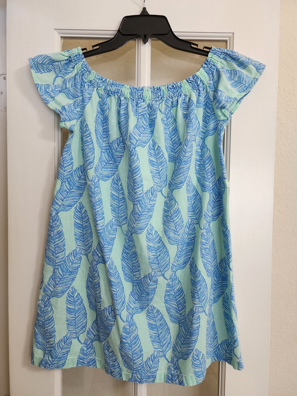 Vineyard Vines XS Linen Blend Tropical Leaf Off Shoulder Tunic Top